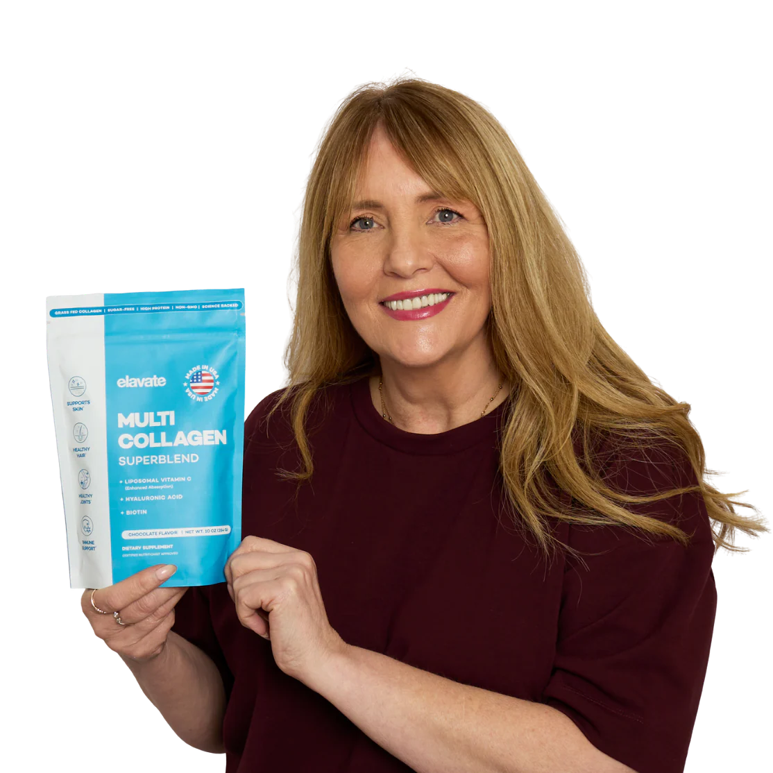 A customer holding Elavate Multi Collagen Superblend