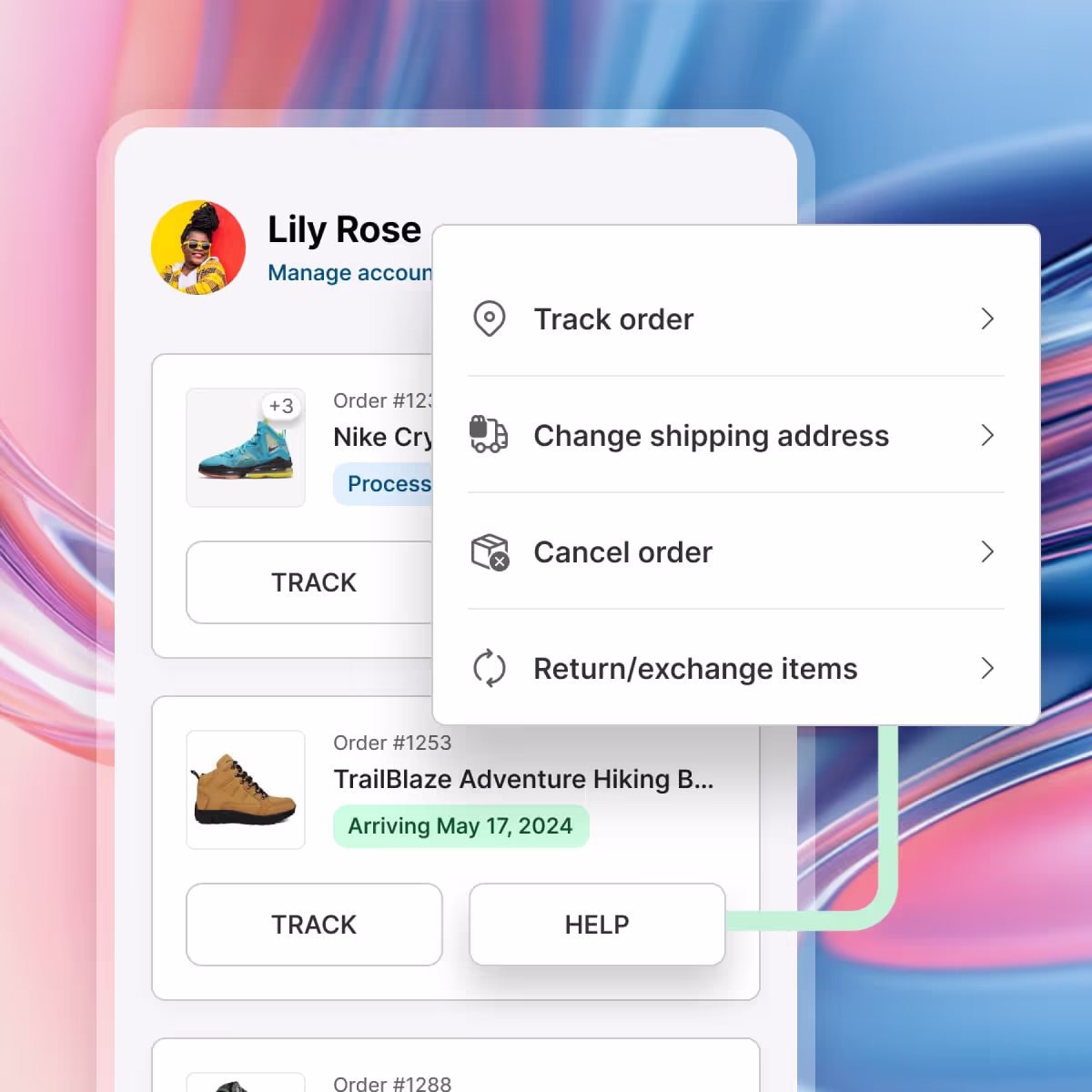 Richpanel self-service portal where customers track, return and manage orders themselves