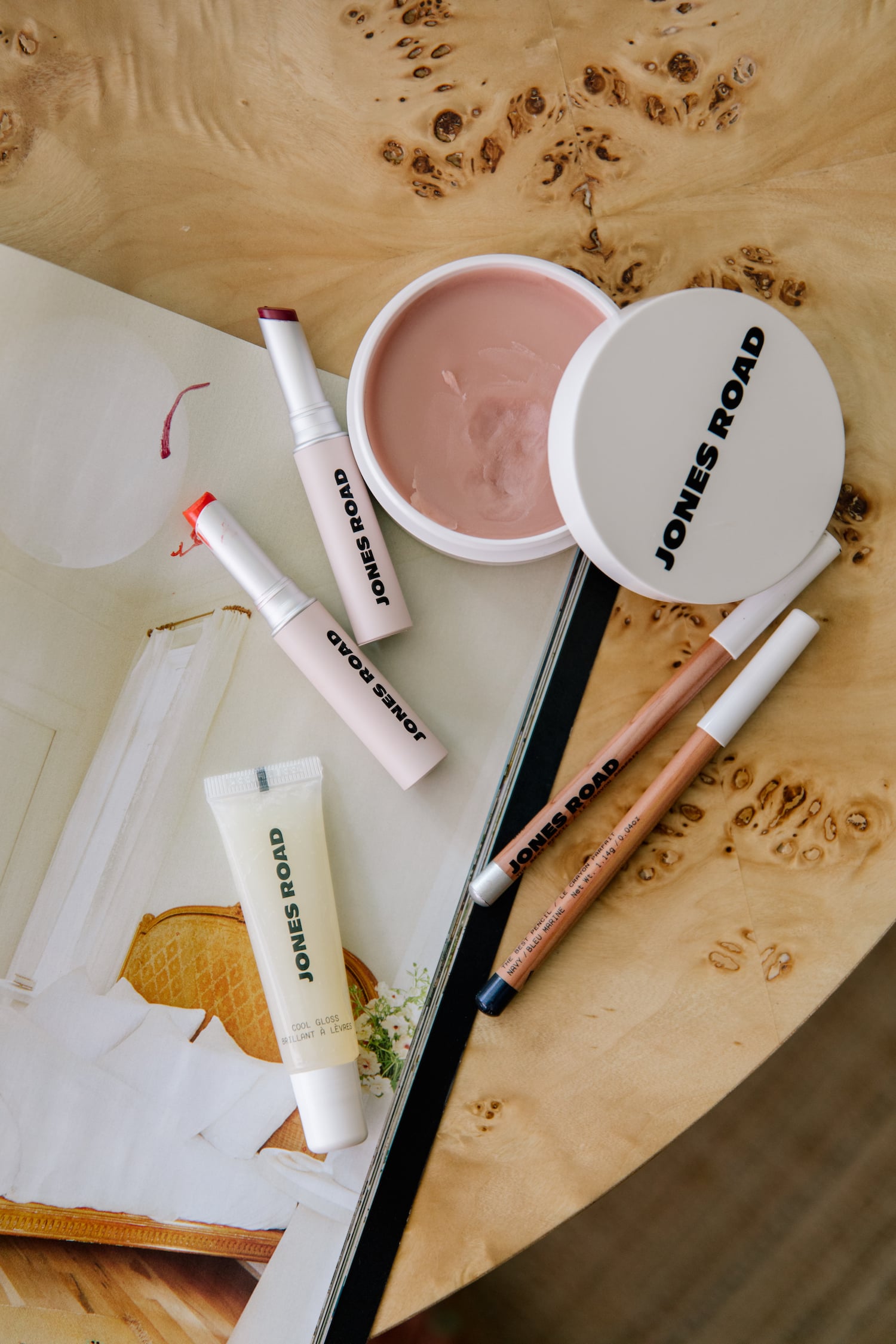 Jones Road Beauty products on a wooden table